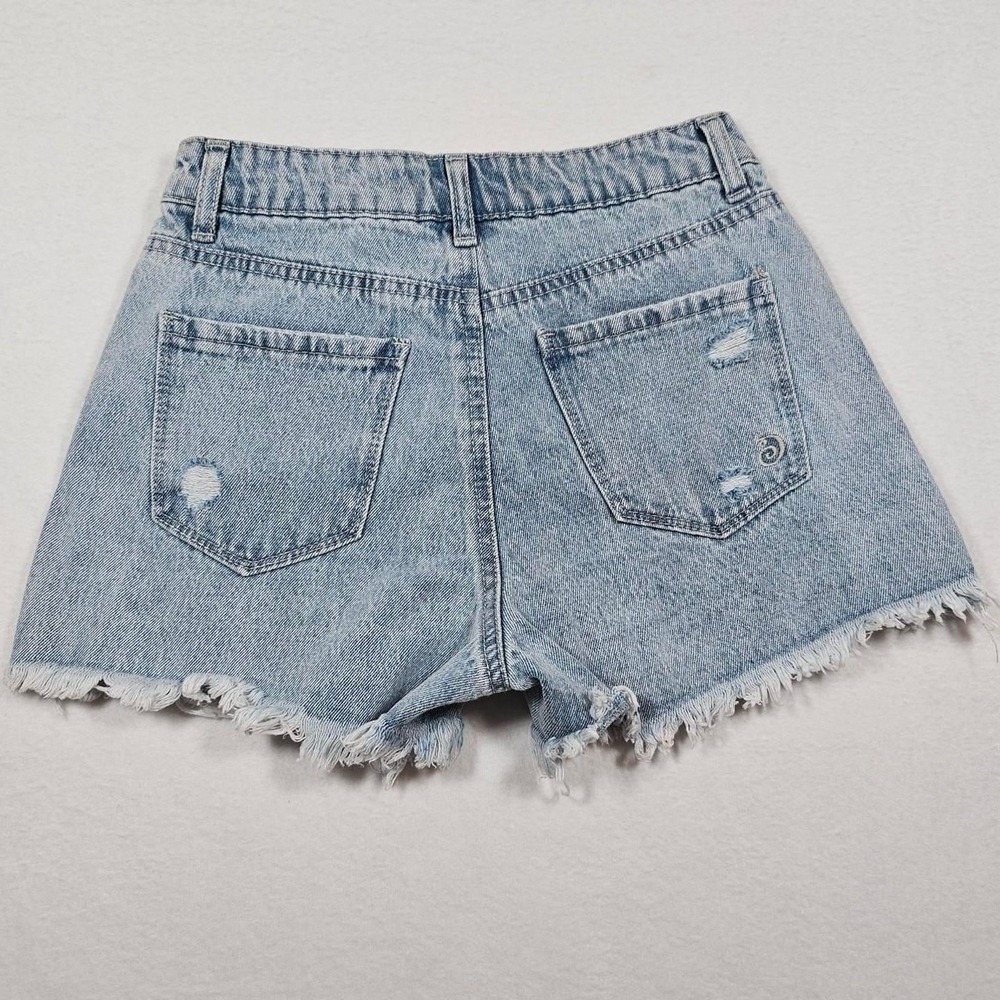 Indigo Rein Womens Distressed Denim Shorts Light Wash Rhinestone Spike Size 1 24 - Picture 4 of 7